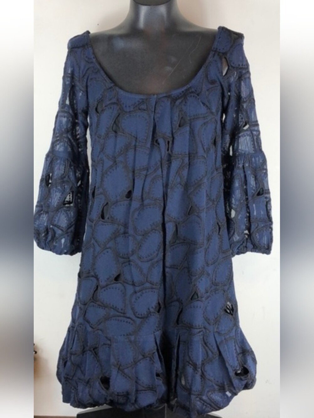 Diane Von Furstenberg Navy Embroidered Blue Lace Cutout Mini Dress